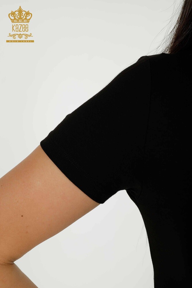 Wholesale Women's Blouse - Short Sleeve - Basic - Black - 79287 | KAZEE - 4