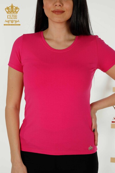 Wholesale Women's Blouse - Short Sleeve - Basic - Fuchsia - 79287 | KAZEE - 2