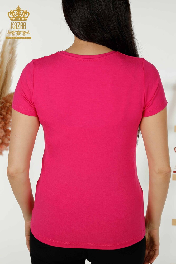 Wholesale Women's Blouse - Short Sleeve - Basic - Fuchsia - 79287 | KAZEE - 6