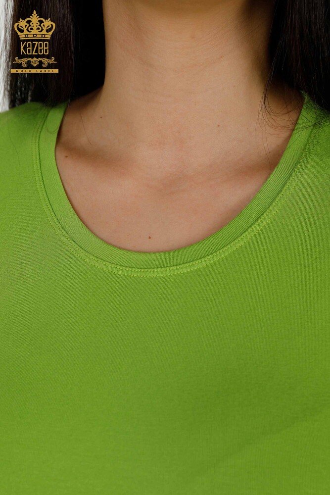 Wholesale Women's Blouse - Short Sleeve - Basic - Pistachio Green - 79287 | KAZEE - 3