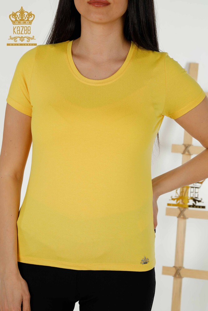 Wholesale Women's Blouse - Short Sleeve - Basic - Yellow - 79287 | KAZEE - 2