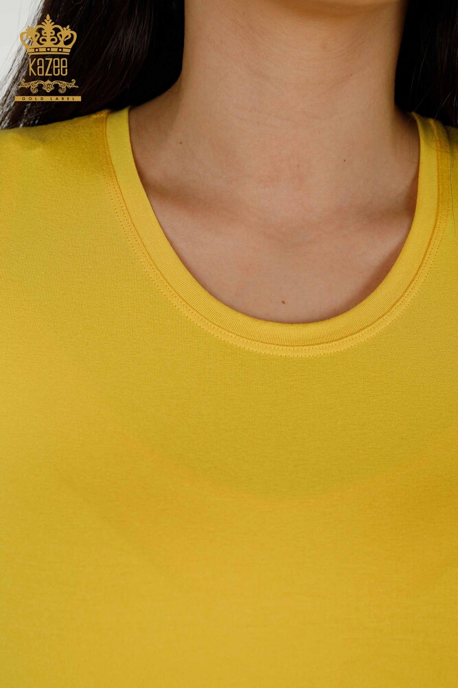 Wholesale Women's Blouse - Short Sleeve - Basic - Yellow - 79287 | KAZEE - 3