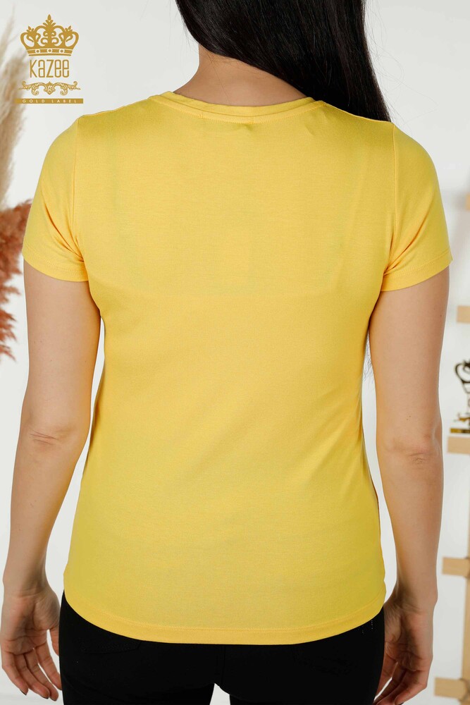 Wholesale Women's Blouse - Short Sleeve - Basic - Yellow - 79287 | KAZEE - 6