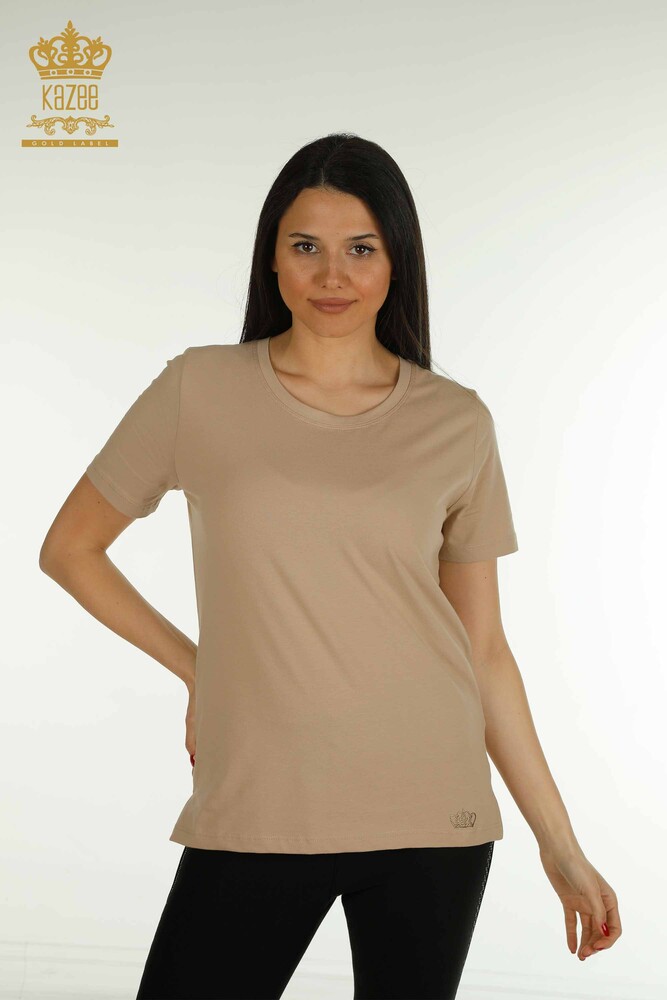 Wholesale Women's Blouse Short Sleeve Beige - 79563 | KAZEE - 1