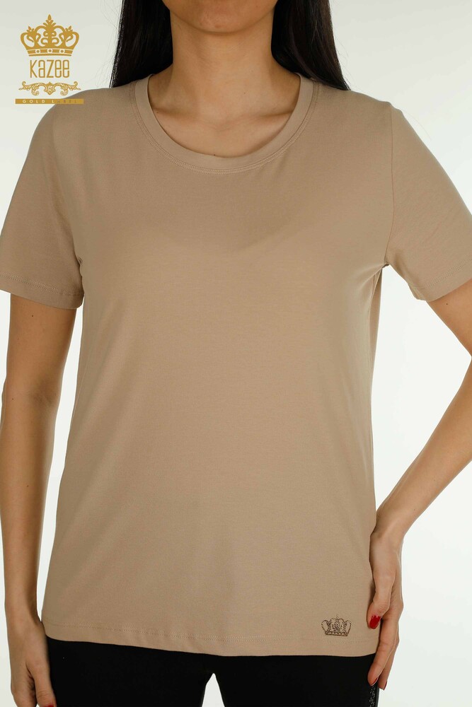 Wholesale Women's Blouse Short Sleeve Beige - 79563 | KAZEE - 2