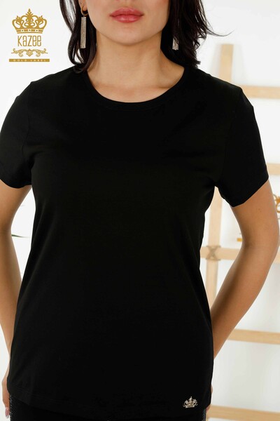 Wholesale Women's Blouse Short Sleeve Black - 79178 | KAZEE - 2