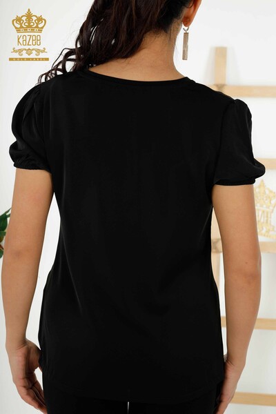 Wholesale Women's Blouse Short Sleeve Black - 79226 | KAZEE - 6