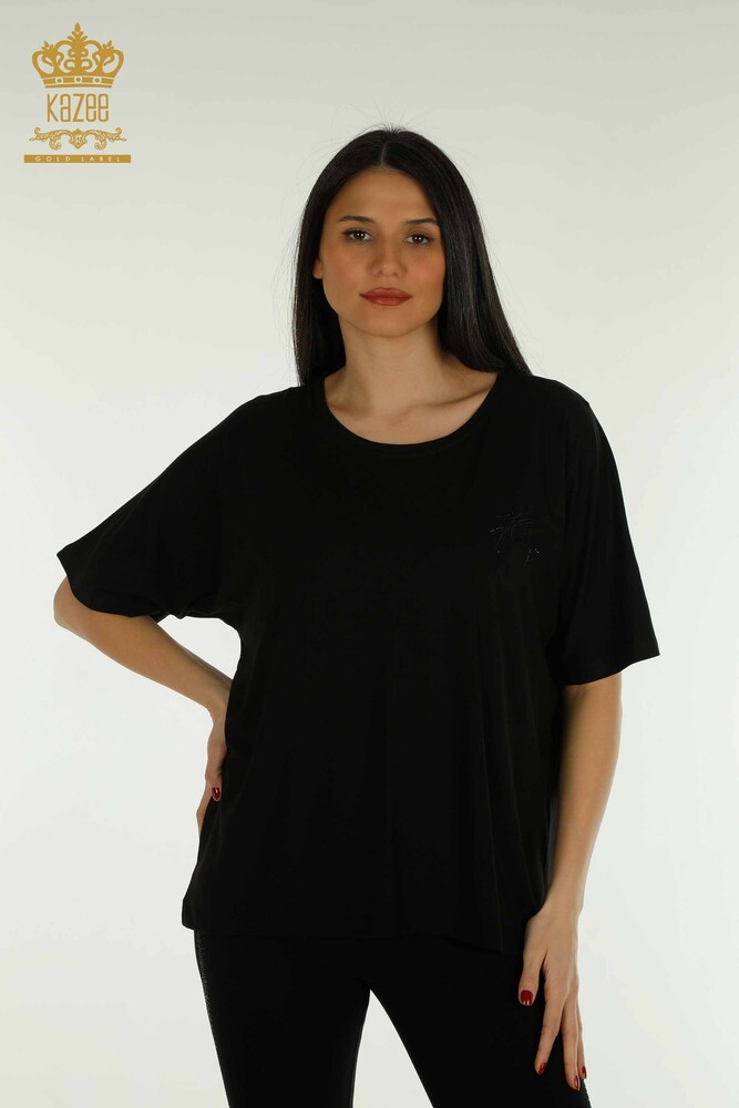 Wholesale Women's Blouse Short Sleeve Black - 79302 | KAZEE - 1