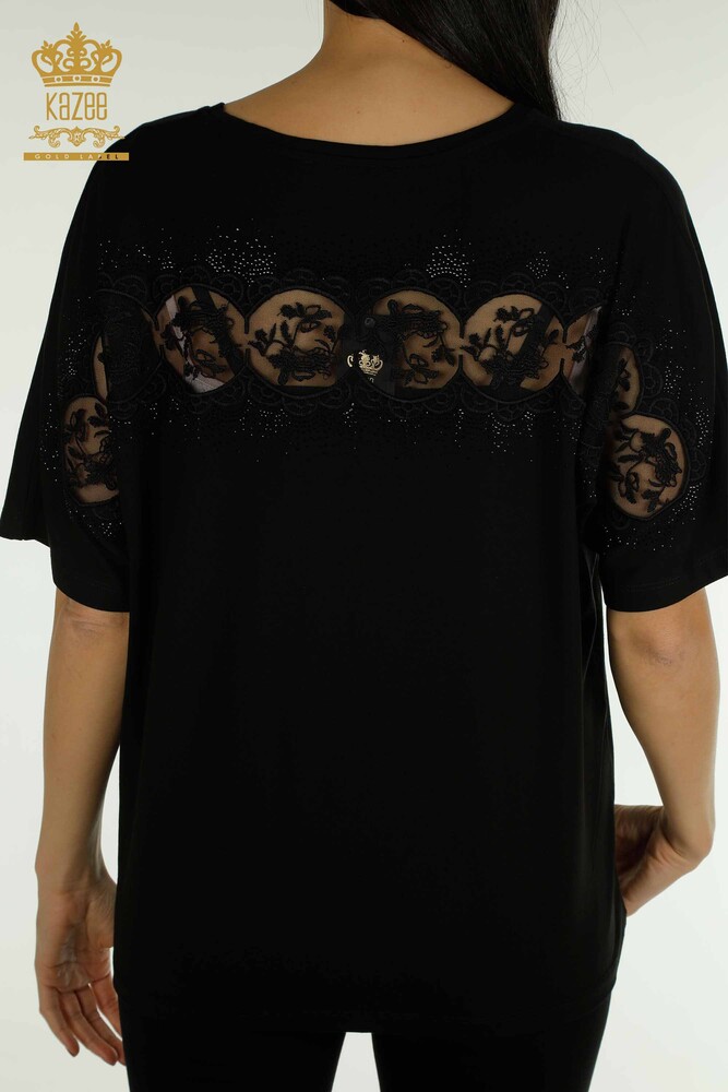 Wholesale Women's Blouse Short Sleeve Black - 79302 | KAZEE - 6