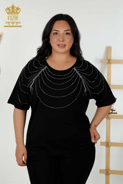 Wholesale Women's Blouse - Short Sleeve - Black - 79334 |
