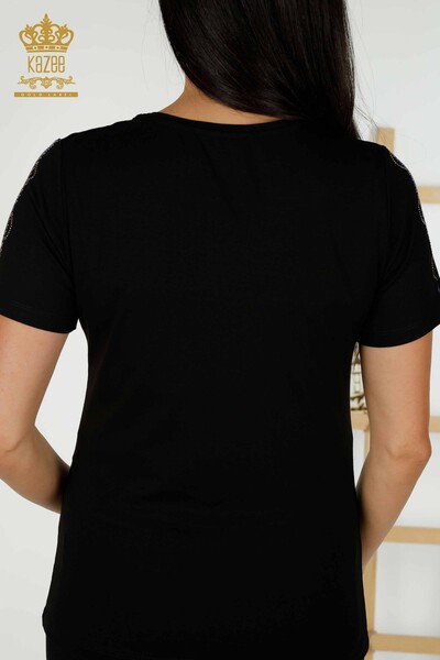 Wholesale Women's Blouse Short Sleeve Black - 79368 | KAZEE - 8