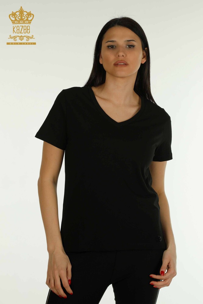 Wholesale Women's Blouse Short Sleeve Black - 79561 | KAZEE - 1