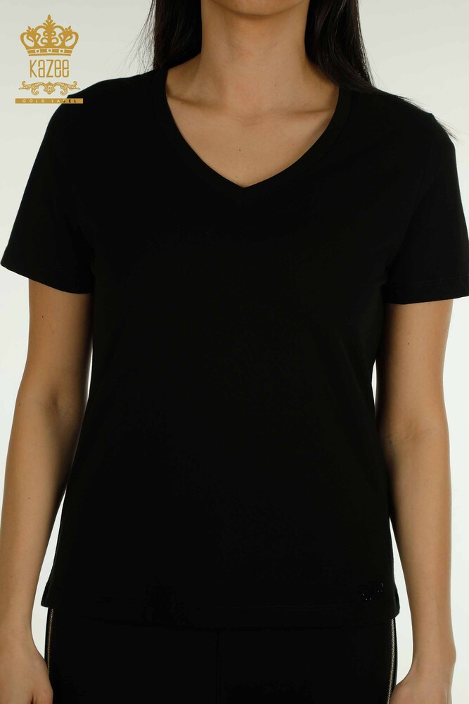 Wholesale Women's Blouse Short Sleeve Black - 79561 | KAZEE - 2