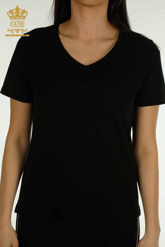 Wholesale Women's Blouse Short Sleeve Black - 79561 | KAZEE