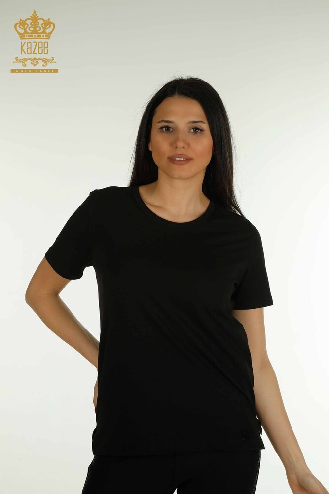 Wholesale Women's Blouse Short Sleeve Black - 79563 | KAZEE - 1