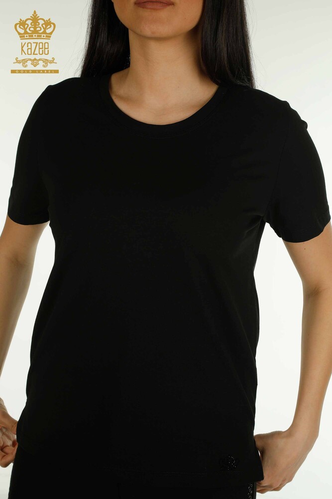 Wholesale Women's Blouse Short Sleeve Black - 79563 | KAZEE - 2