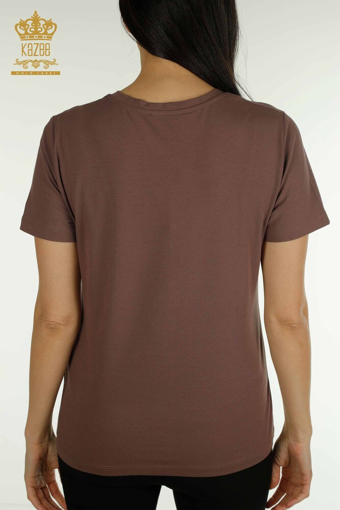 Wholesale Women's Blouse Short Sleeve Brown - 79561 | KAZEE - 6