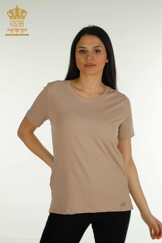 Wholesale Women's Blouse Short Sleeve Dark Beige - 79563 | KAZEE - 1