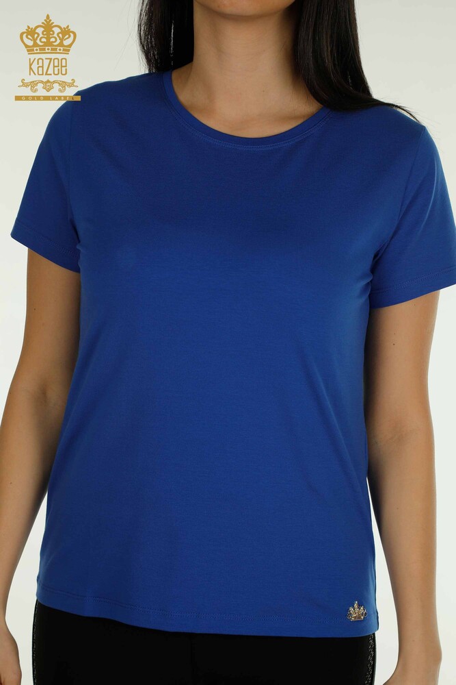 Wholesale Women's Blouse Short Sleeve Dark Blue - 79178 | KAZEE - 2