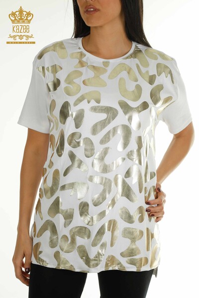 Wholesale Women's Blouse - Short Sleeve - Ecru - 2402-231045 | S&M - Thumbnail
