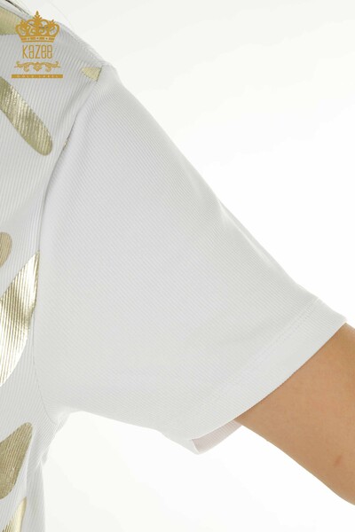 Wholesale Women's Blouse - Short Sleeve - Ecru - 2402-231045 | S&M - Thumbnail