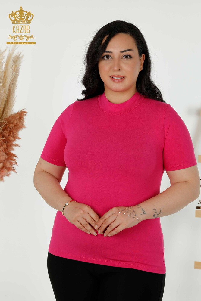 Wholesale Women's Blouse Short Sleeve Fuchsia - 79264 | KAZEE - 1