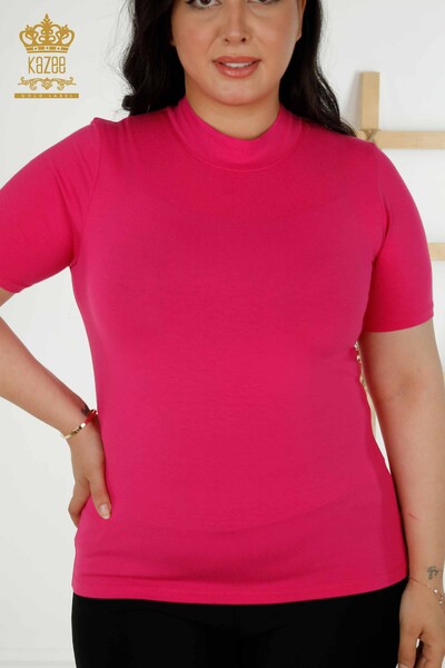 Wholesale Women's Blouse Short Sleeve Fuchsia - 79264 | KAZEE - 2