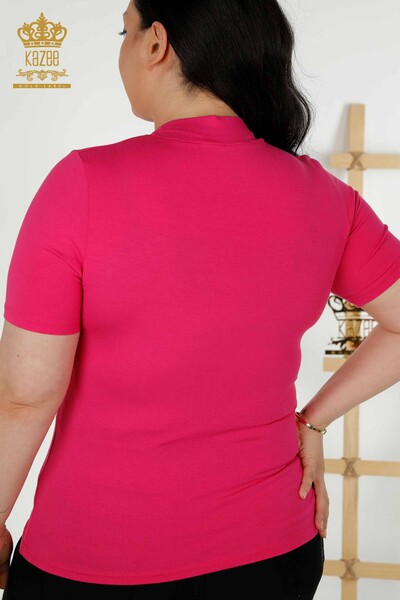 Wholesale Women's Blouse Short Sleeve Fuchsia - 79264 | KAZEE - 6