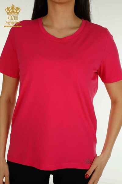 Wholesale Women's Blouse Short Sleeve Fuchsia - 79563 | KAZEE - 2