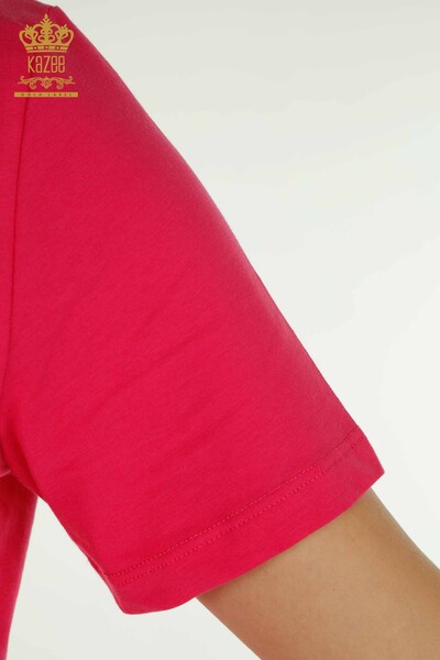 Wholesale Women's Blouse Short Sleeve Fuchsia - 79563 | KAZEE - 4