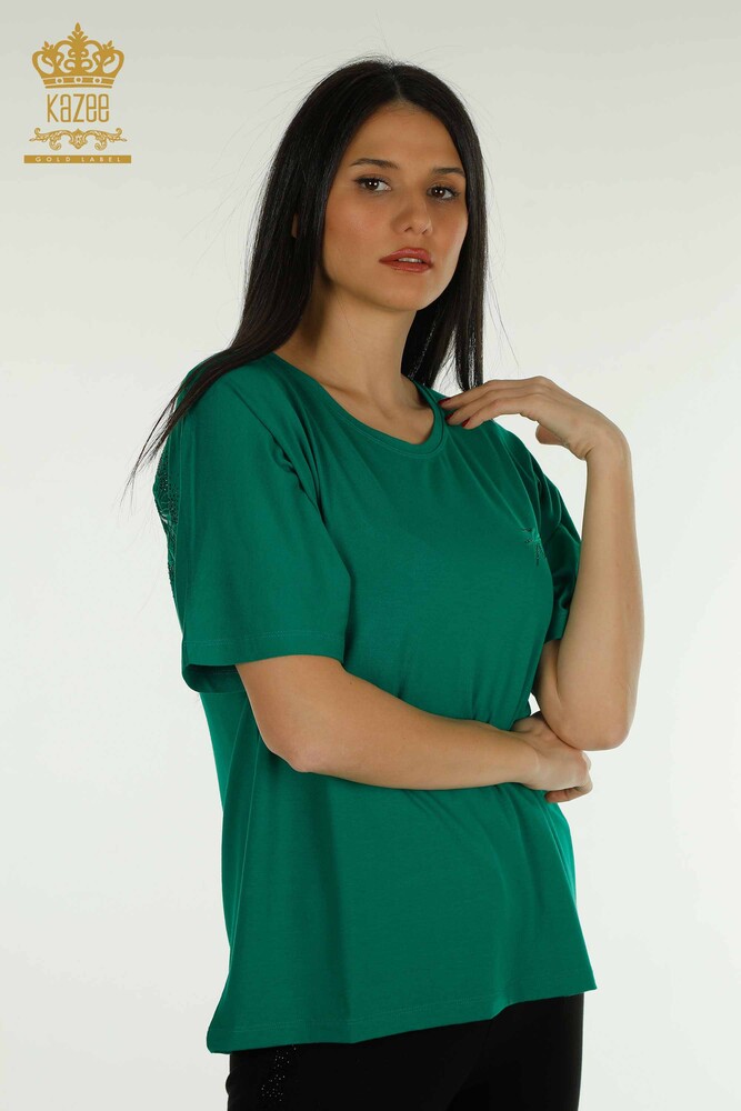 Wholesale Women's Blouse Short Sleeve Green - 79302 | KAZEE - 1