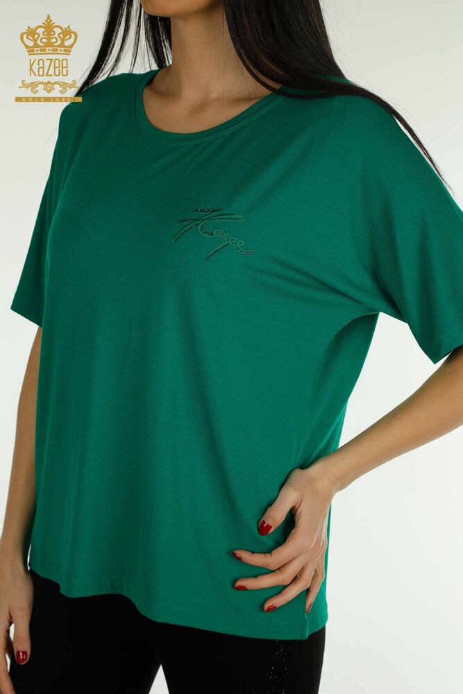 Wholesale Women's Blouse Short Sleeve Green - 79302 | KAZEE - 2