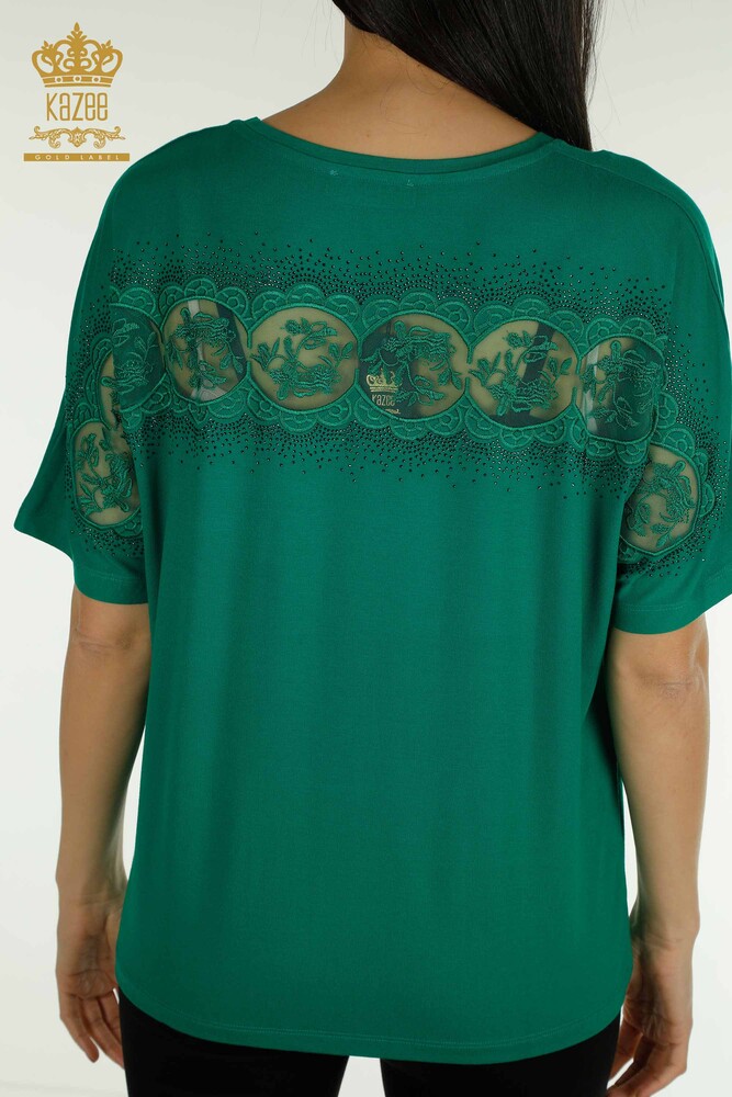 Wholesale Women's Blouse Short Sleeve Green - 79302 | KAZEE - 6