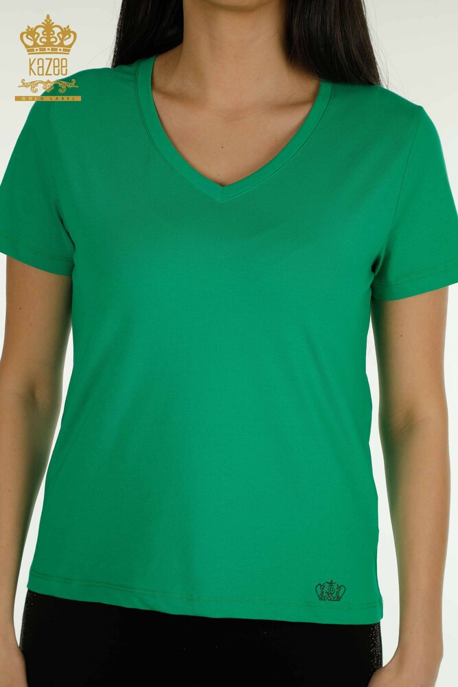 Wholesale Women's Blouse Short Sleeve Green - 79561 | KAZEE - 2