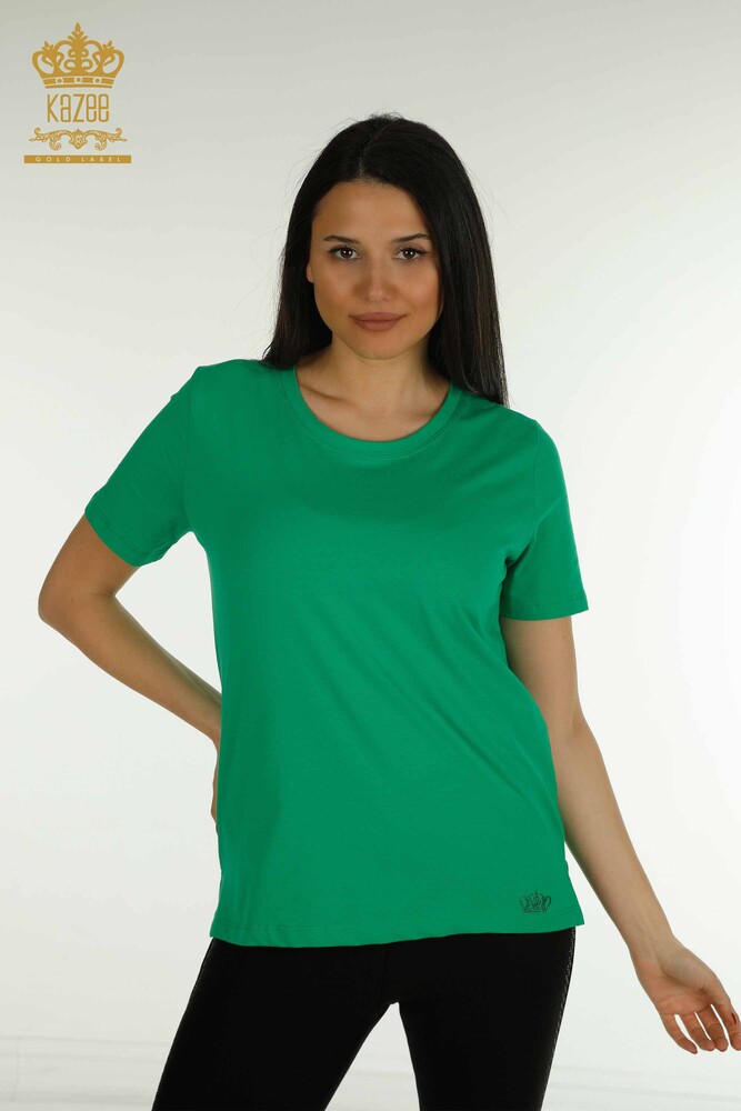 Wholesale Women's Blouse Short Sleeve Green - 79563 | KAZEE - 1