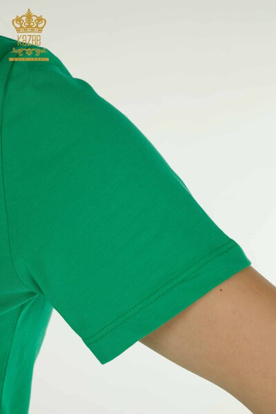 Wholesale Women's Blouse Short Sleeve Green - 79563 | KAZEE - 4