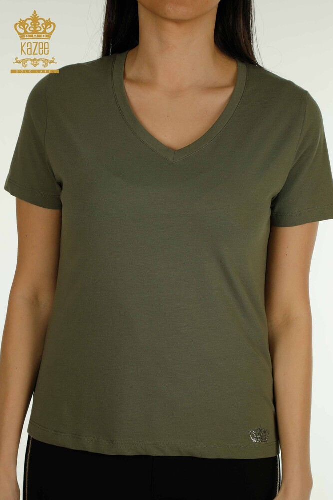 Wholesale Women's Blouse Short Sleeve Khaki - 79561 | KAZEE - 2