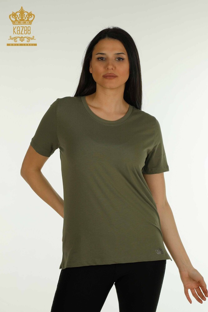 Wholesale Women's Blouse Short Sleeve Khaki - 79563 | KAZEE - 1