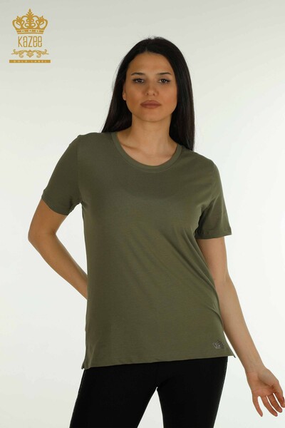 Wholesale Women's Blouse Short Sleeve Khaki - 79563 | KAZEE 