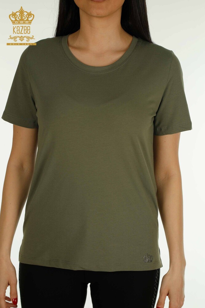 Wholesale Women's Blouse Short Sleeve Khaki - 79563 | KAZEE - 2