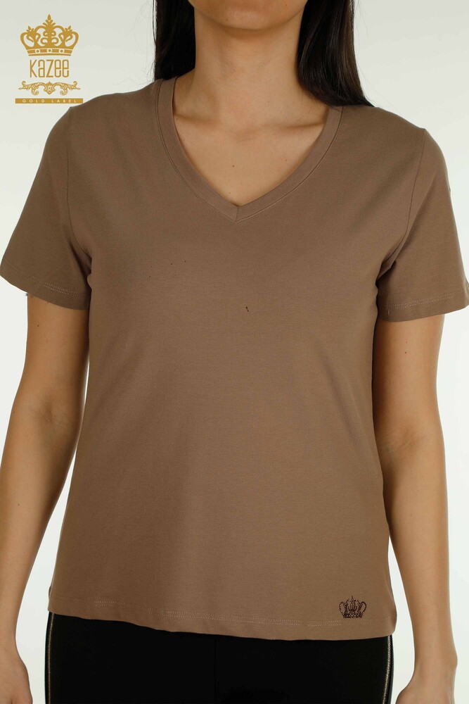 Wholesale Women's Blouse Short Sleeve Light Brown - 79561 | KAZEE - 2