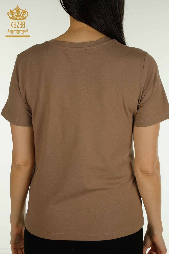 Wholesale Women's Blouse Short Sleeve Light Brown - 79561 | KAZEE - 6