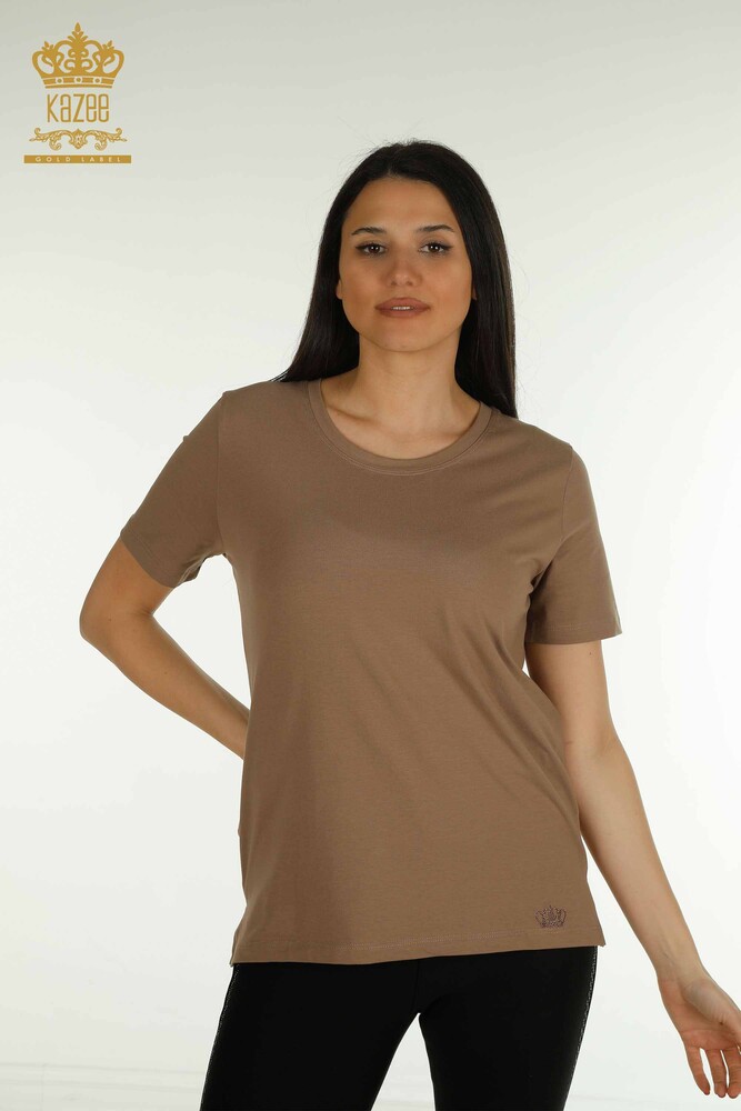 Wholesale Women's Blouse Short Sleeve Light Brown - 79563 | KAZEE - 1