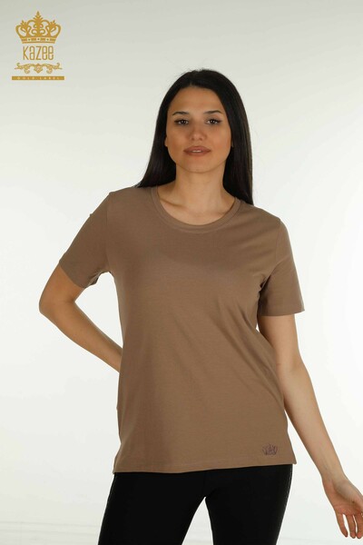 Wholesale Women's Blouse Short Sleeve Light Brown - 79563 | KAZEE 