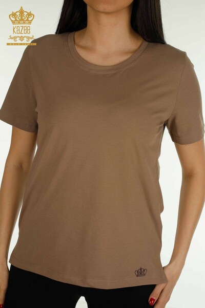 Wholesale Women's Blouse Short Sleeve Light Brown - 79563 | KAZEE - 2