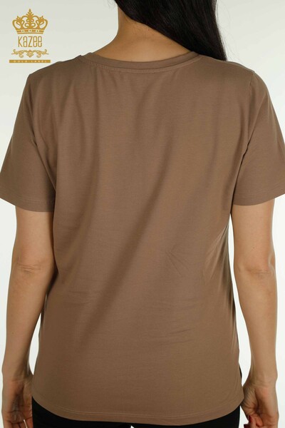 Wholesale Women's Blouse Short Sleeve Light Brown - 79563 | KAZEE - 7