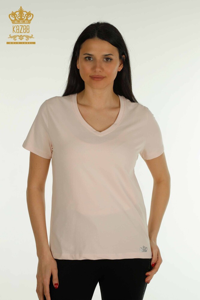 Wholesale Women's Blouse Short Sleeve Light Powder - 79561 | KAZEE - 1