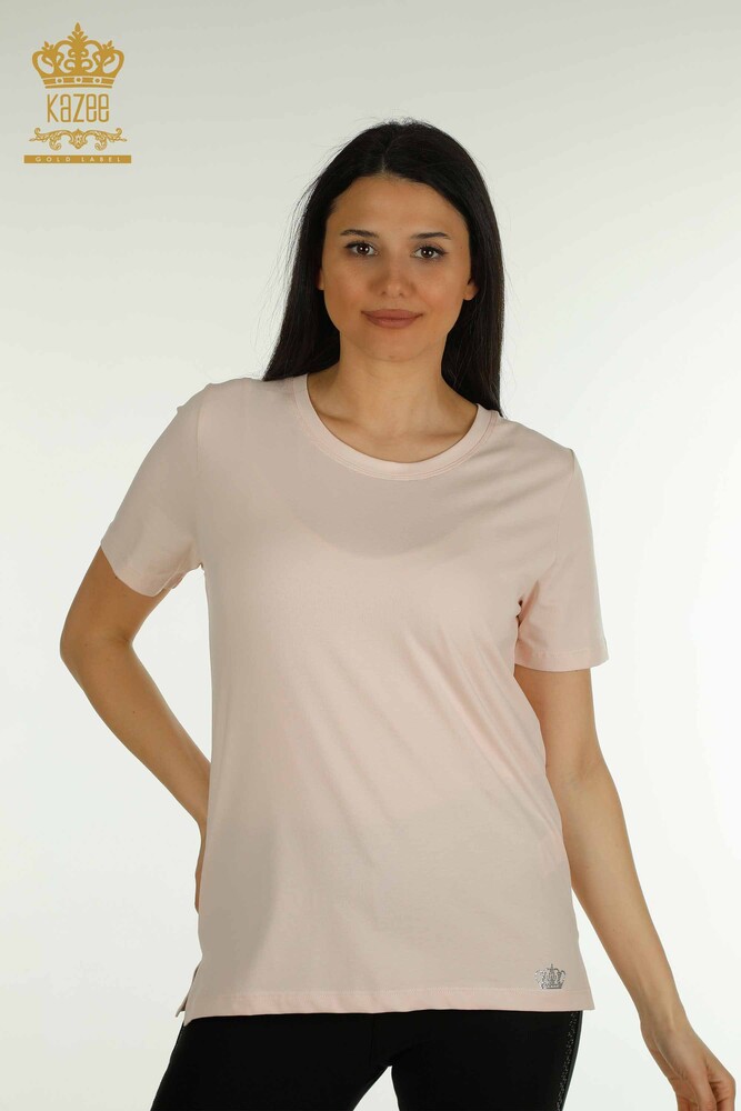 Wholesale Women's Blouse Short Sleeve Light Powder - 79563 | KAZEE - 1