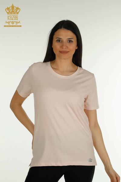 Wholesale Women's Blouse Short Sleeve Light Powder - 79563 | KAZEE 