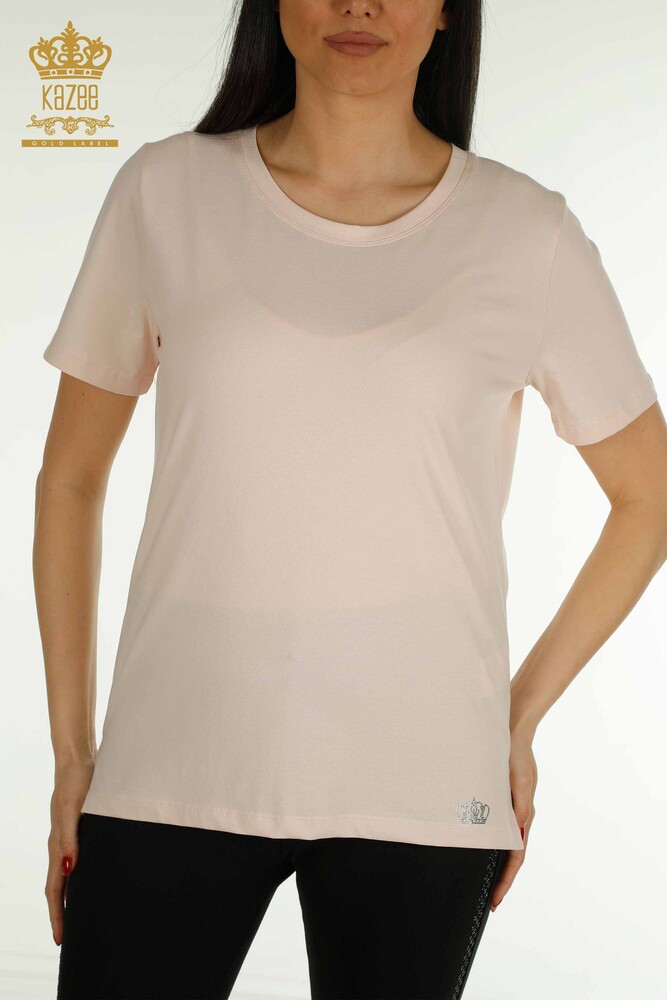 Wholesale Women's Blouse Short Sleeve Light Powder - 79563 | KAZEE - 2